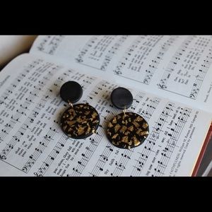 Black & Gold Circle Handmade Polymer Clay Earrings